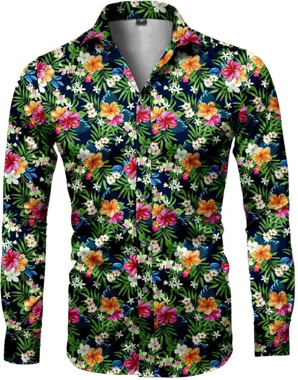 EM Geometric Flower Print Men's Long Sleeve Shirt