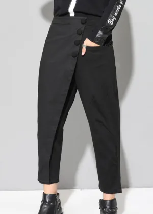 Fashion Black Patchwork Pockets Asymmetrical Design Fall Harem Pants