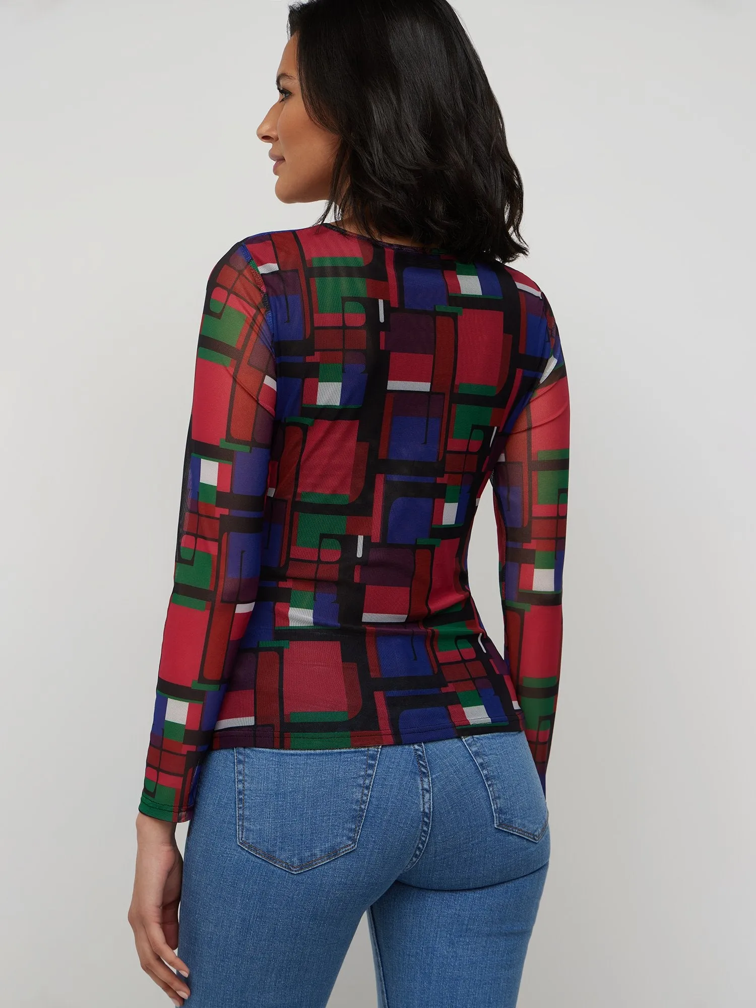 Geometric-Print Cut-Out Ruched Top