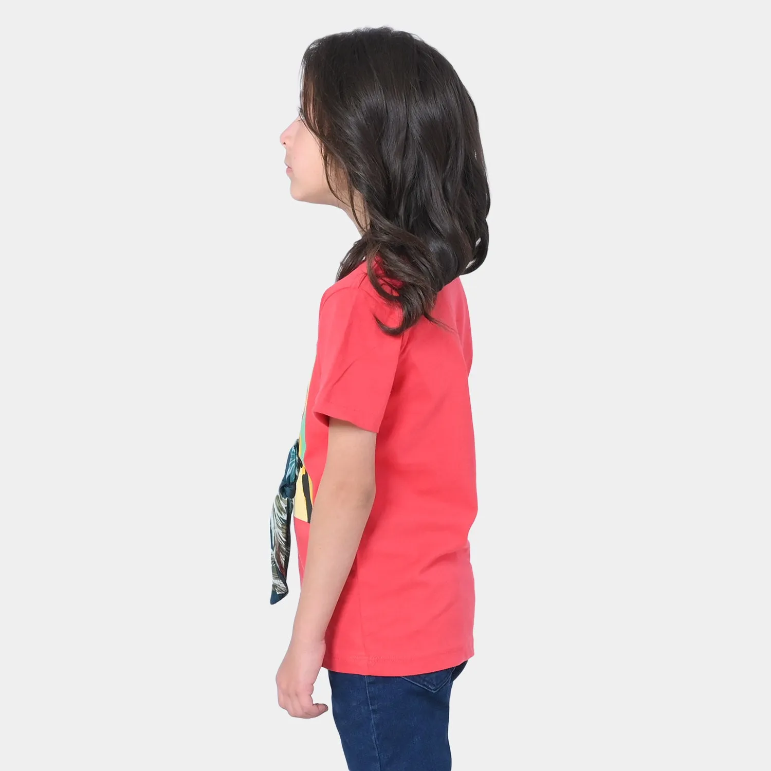 Girls Cotton T-Shirt Tiger | Poppy Red