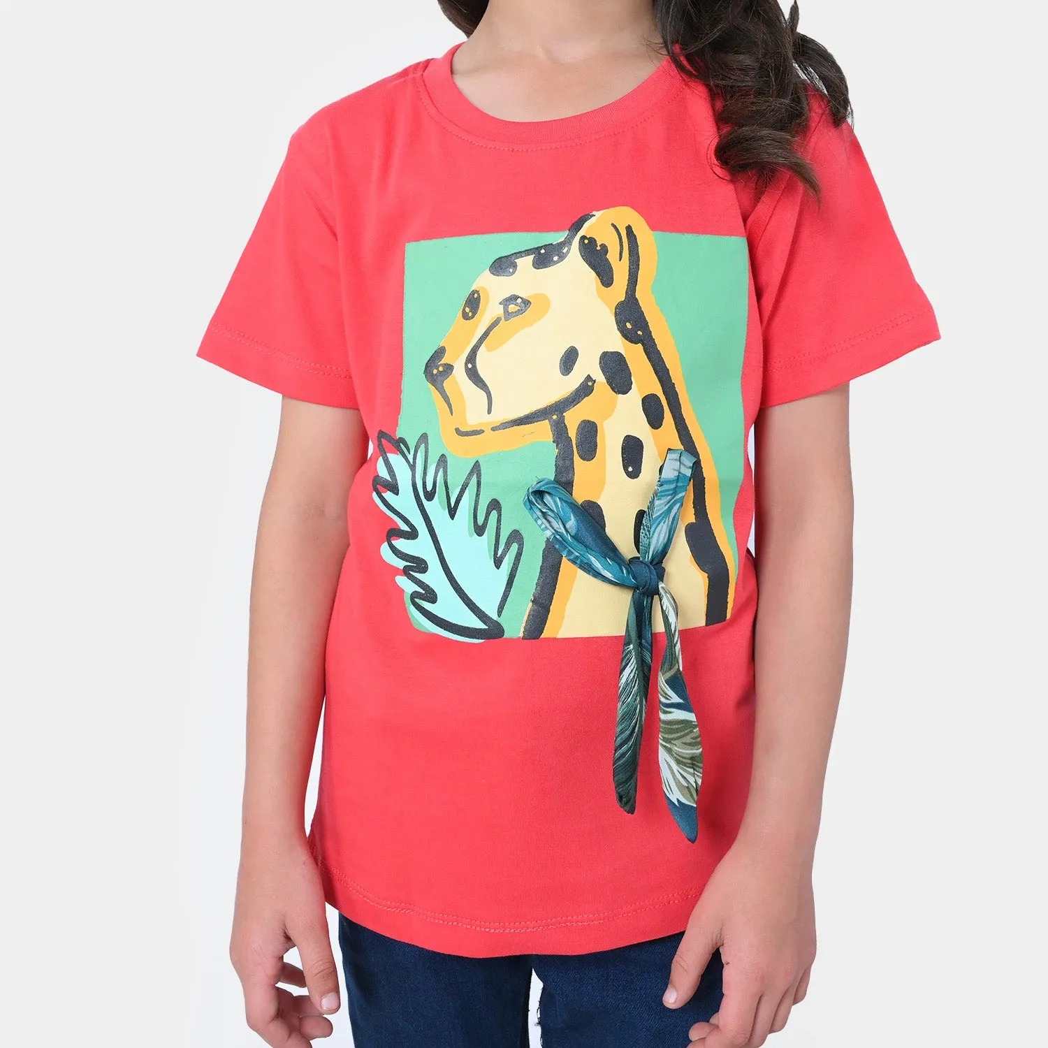 Girls Cotton T-Shirt Tiger | Poppy Red