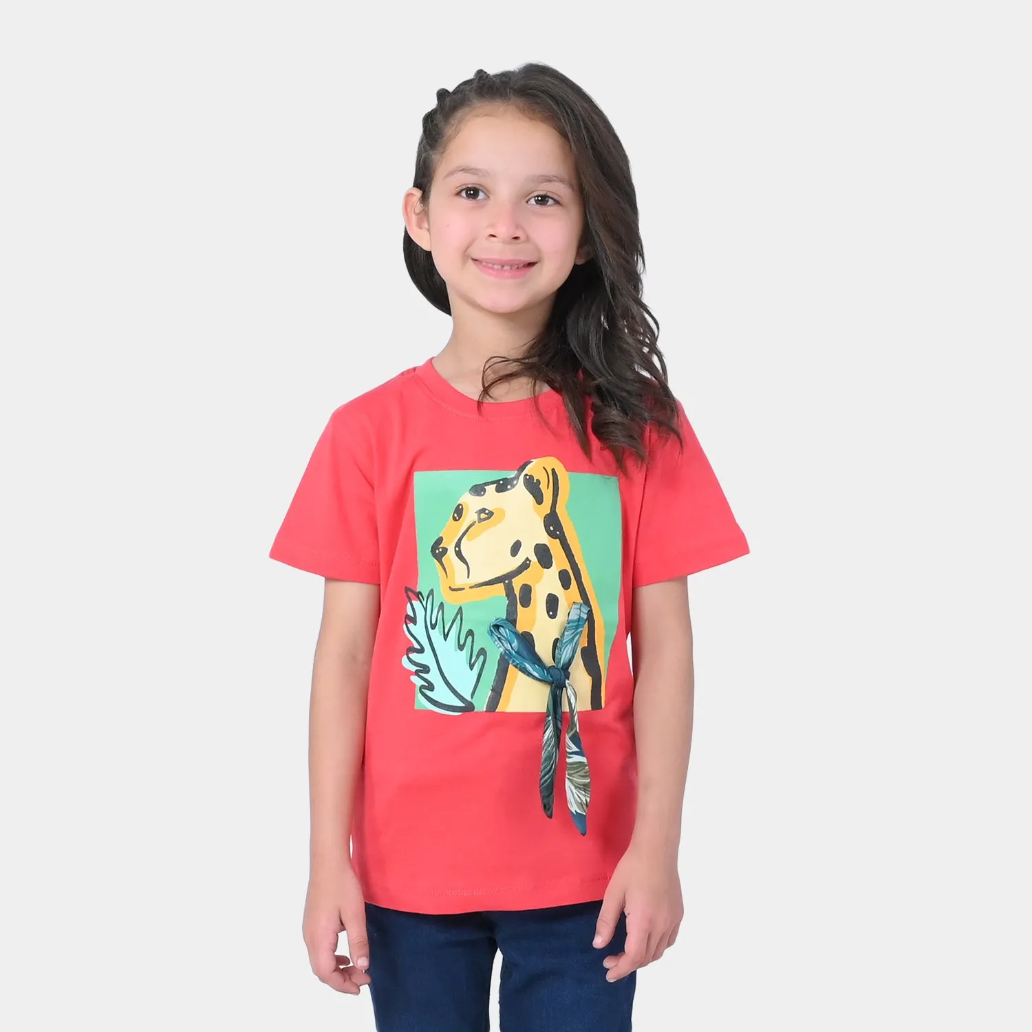 Girls Cotton T-Shirt Tiger | Poppy Red