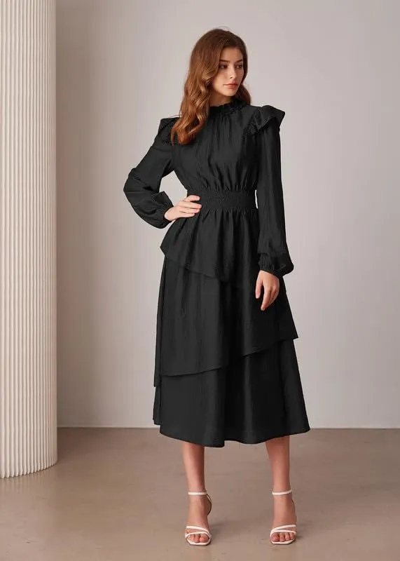 GRACE KARIN Women's Ruffle Mock Neck Midi Dress