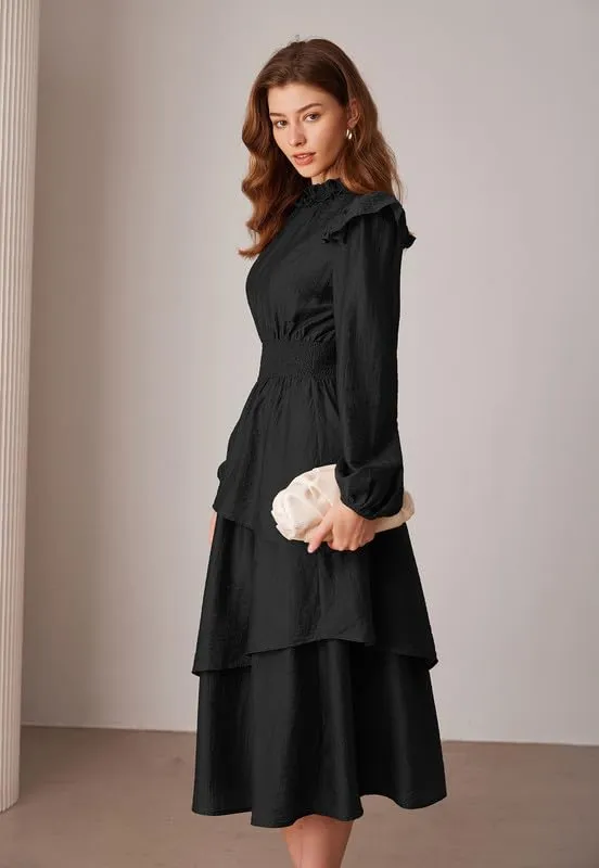GRACE KARIN Women's Ruffle Mock Neck Midi Dress