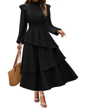 GRACE KARIN Women's Ruffle Mock Neck Midi Dress