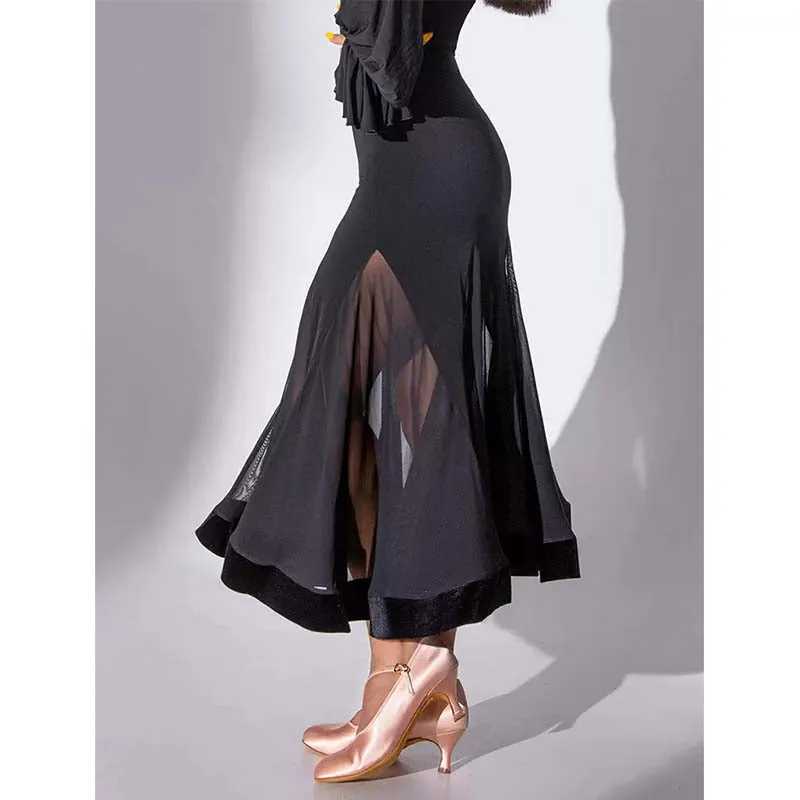 HC-Women's Black Mesh Swing Modern Ballroom Waltz Dance Skirts