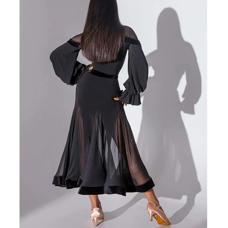 HC-Women's Black Mesh Swing Modern Ballroom Waltz Dance Skirts