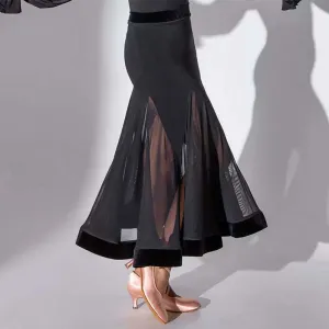 HC-Women's Black Mesh Swing Modern Ballroom Waltz Dance Skirts