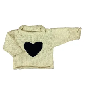 Ivory and Navy Single Heart Roll Neck Sweater