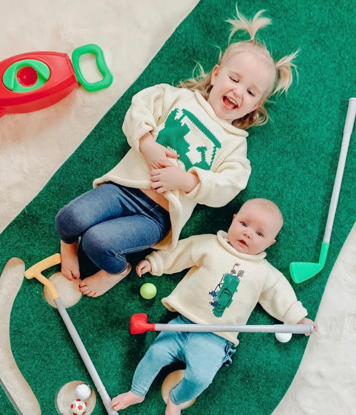 Ivory Green Golf Bag Roll Neck Sweater