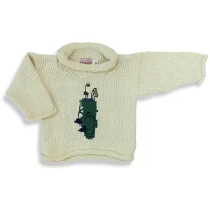 Ivory Green Golf Bag Roll Neck Sweater