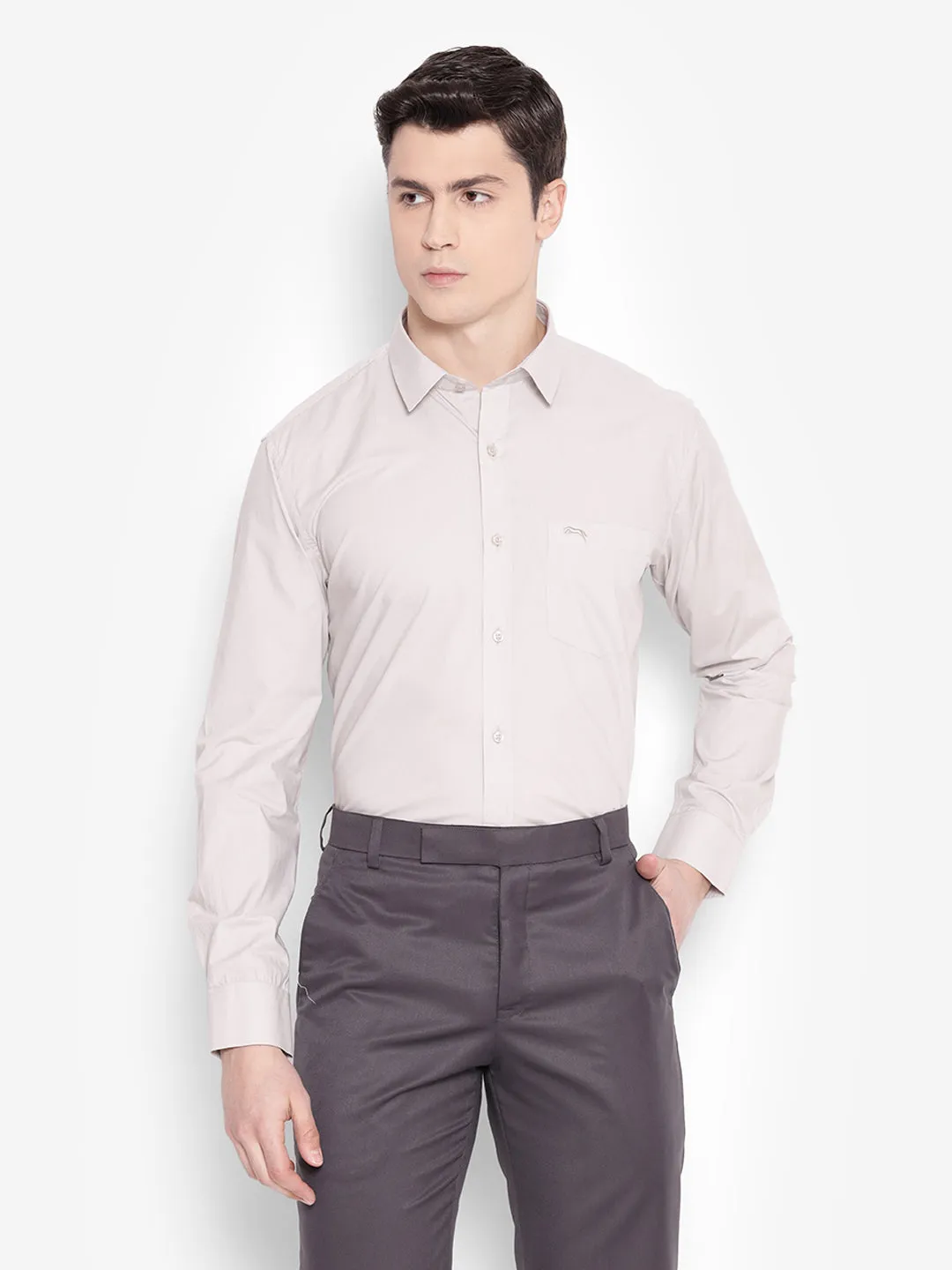JUMP USA Men Grey Solid Cotton Formal Shirts