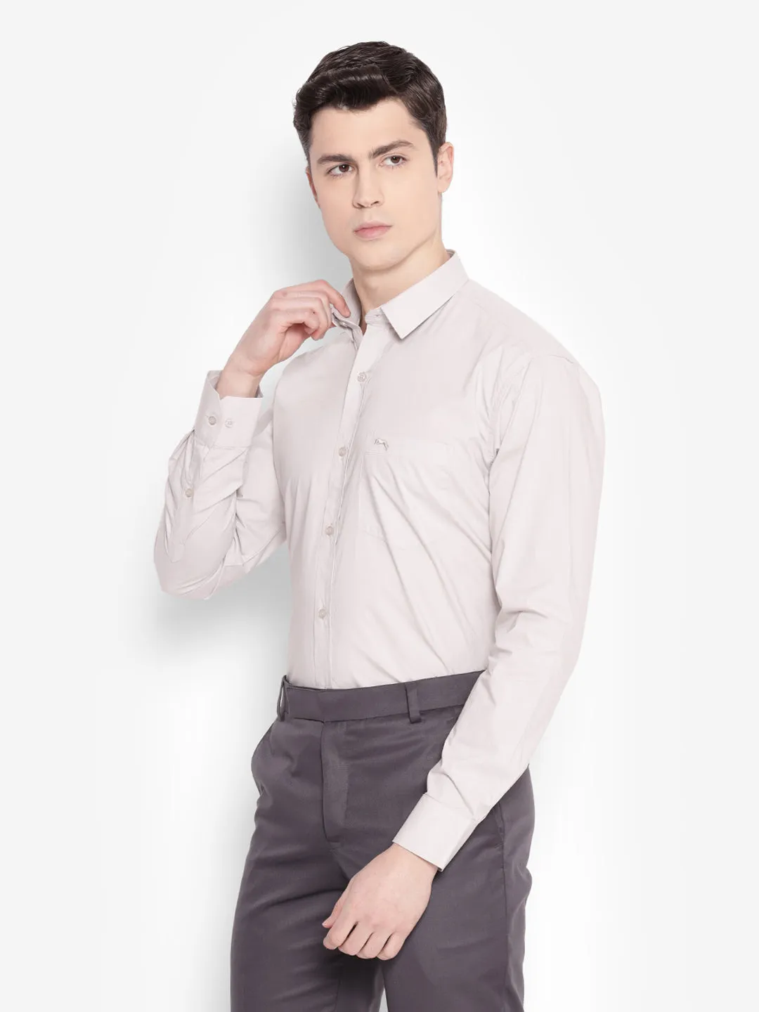 JUMP USA Men Grey Solid Cotton Formal Shirts