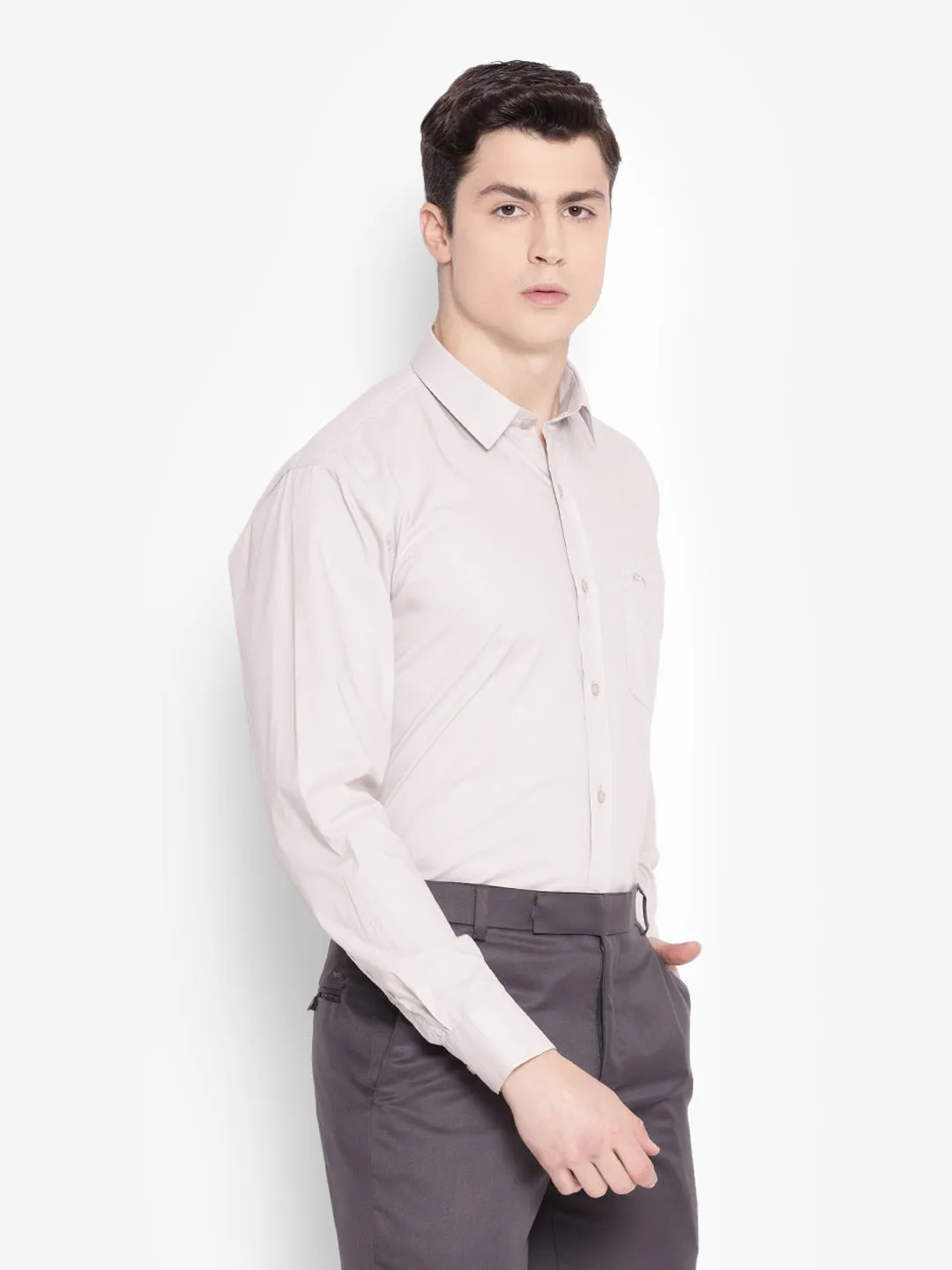 JUMP USA Men Grey Solid Cotton Formal Shirts