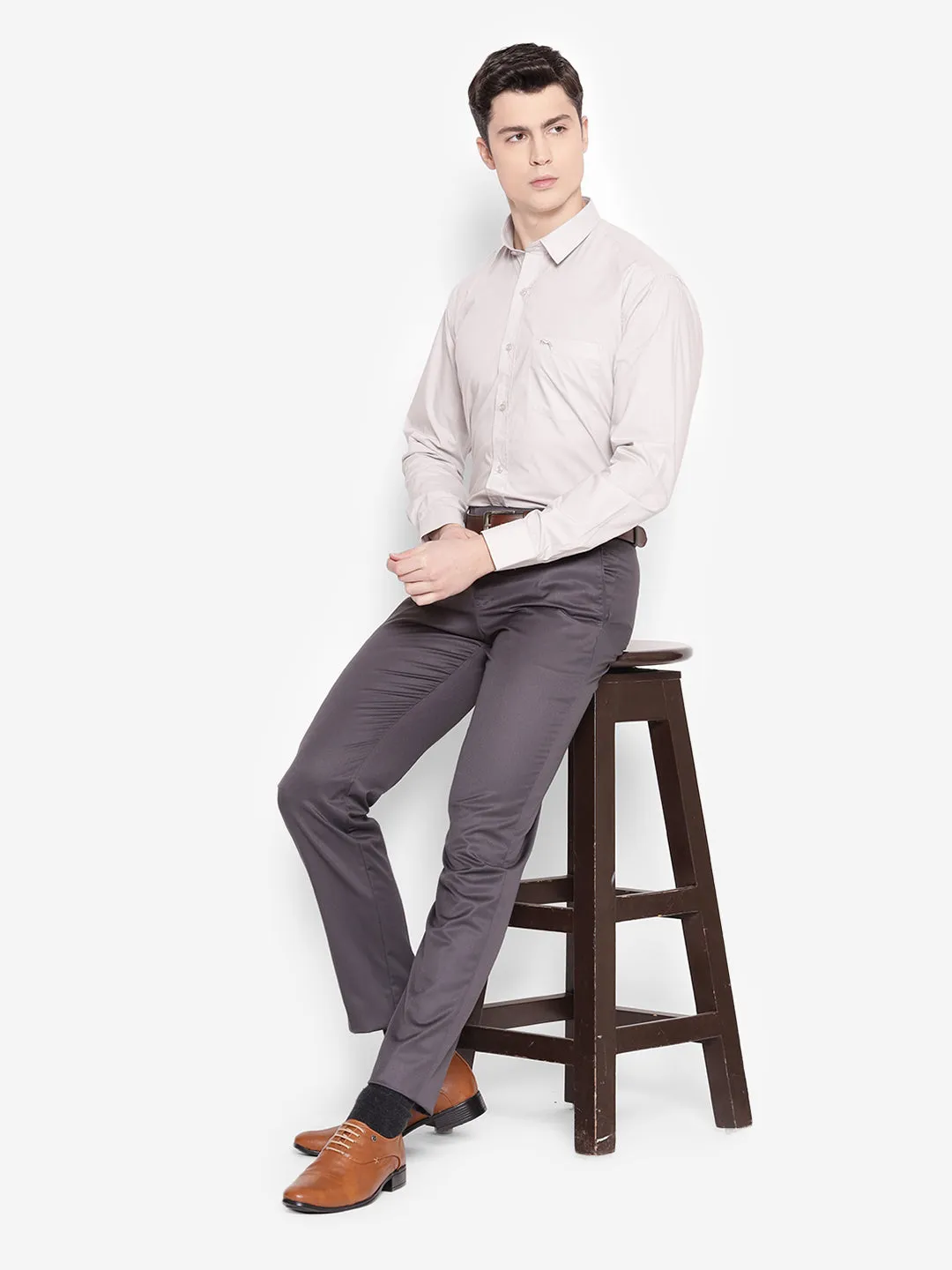 JUMP USA Men Grey Solid Cotton Formal Shirts