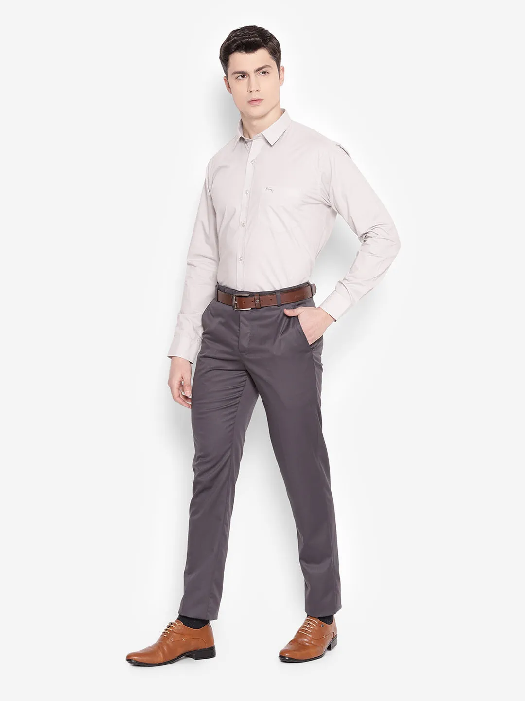 JUMP USA Men Grey Solid Cotton Formal Shirts