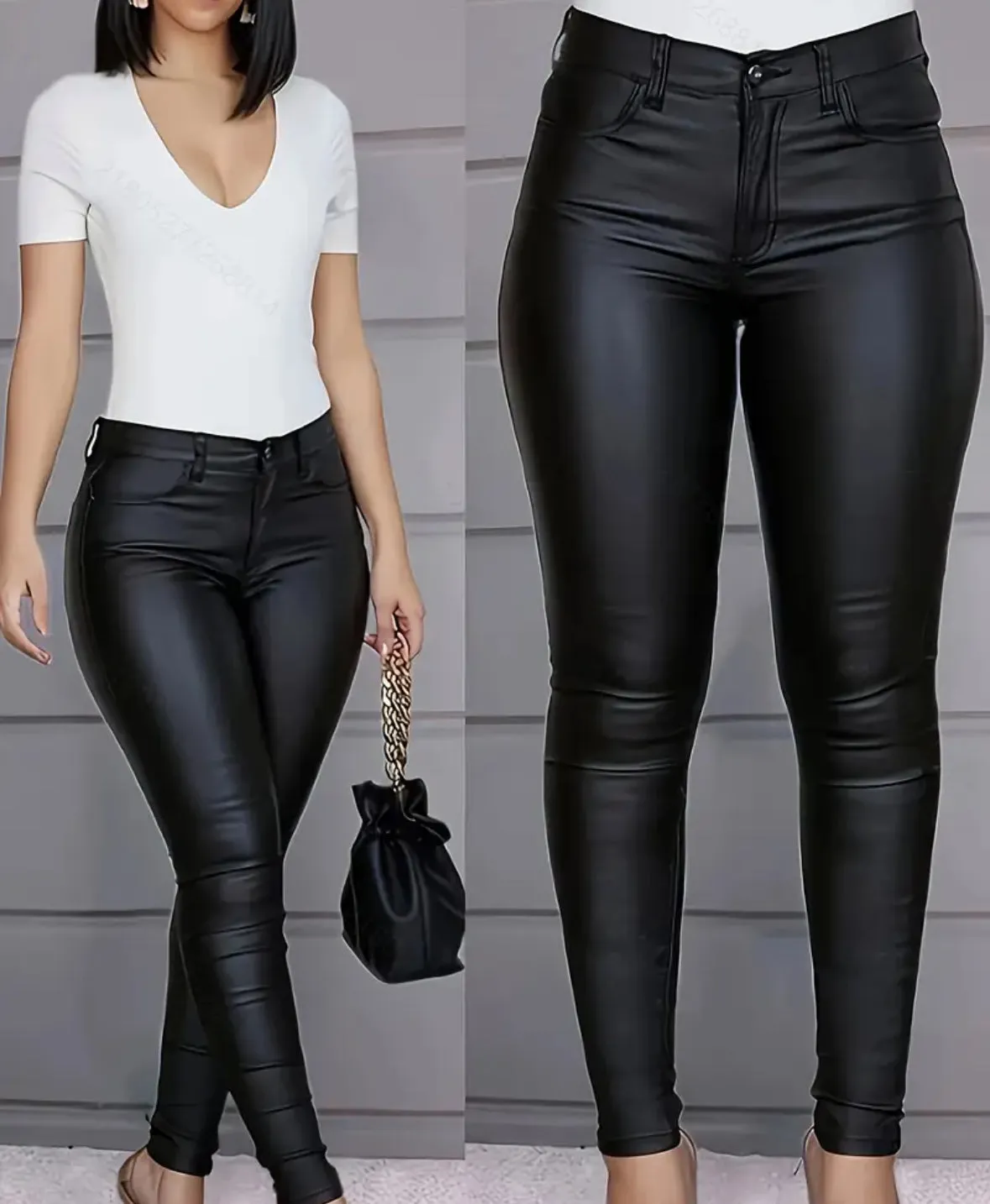 Leather-Look High Rise Stretch Skinny Pant