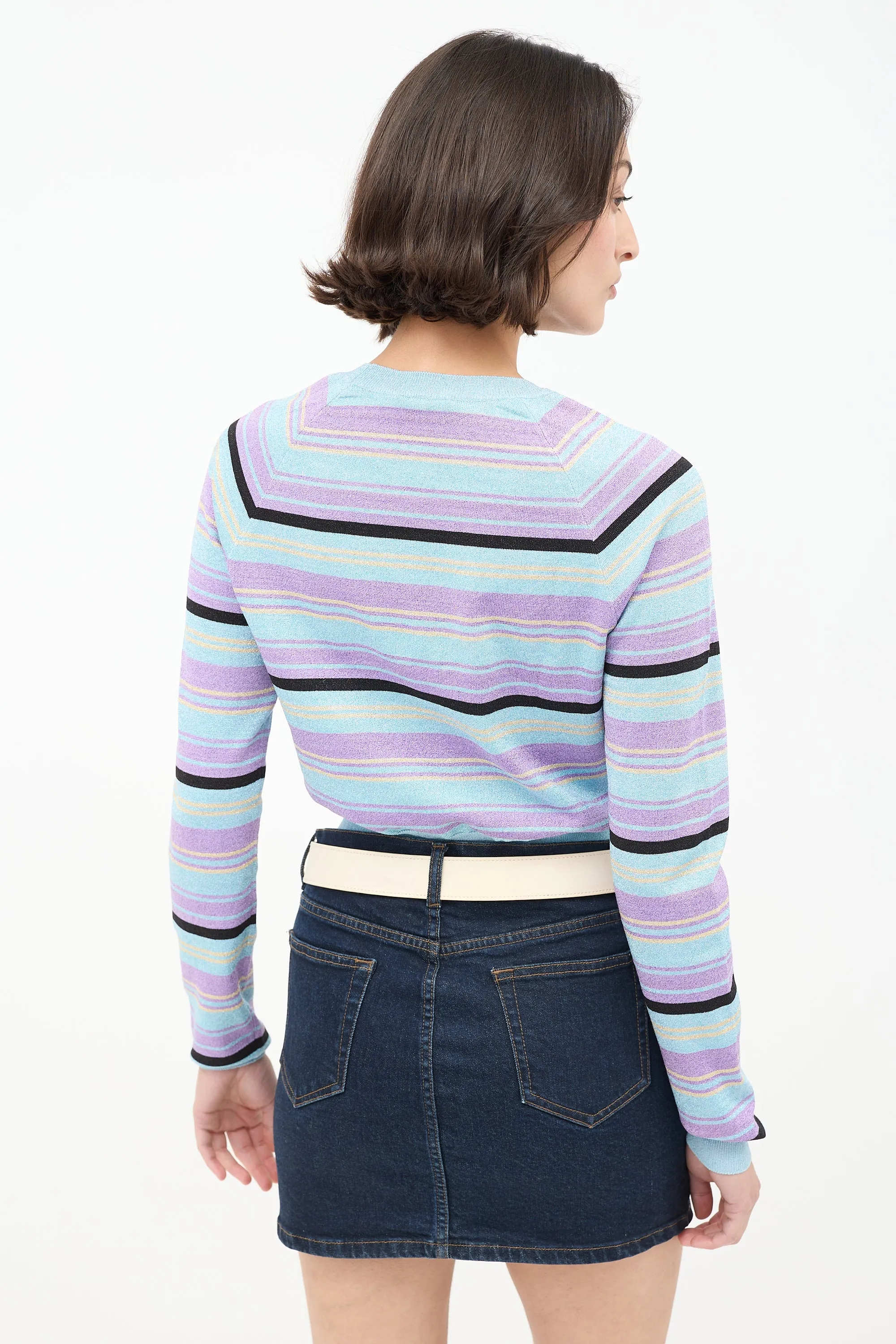 Light Blue & Multicolour Sparkly Striped Cropped Sweater