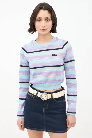 Light Blue & Multicolour Sparkly Striped Cropped Sweater