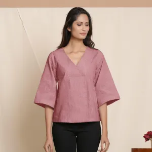 Maroon Yarn Dyed 100% Cotton V-Neck Loose Fit Top