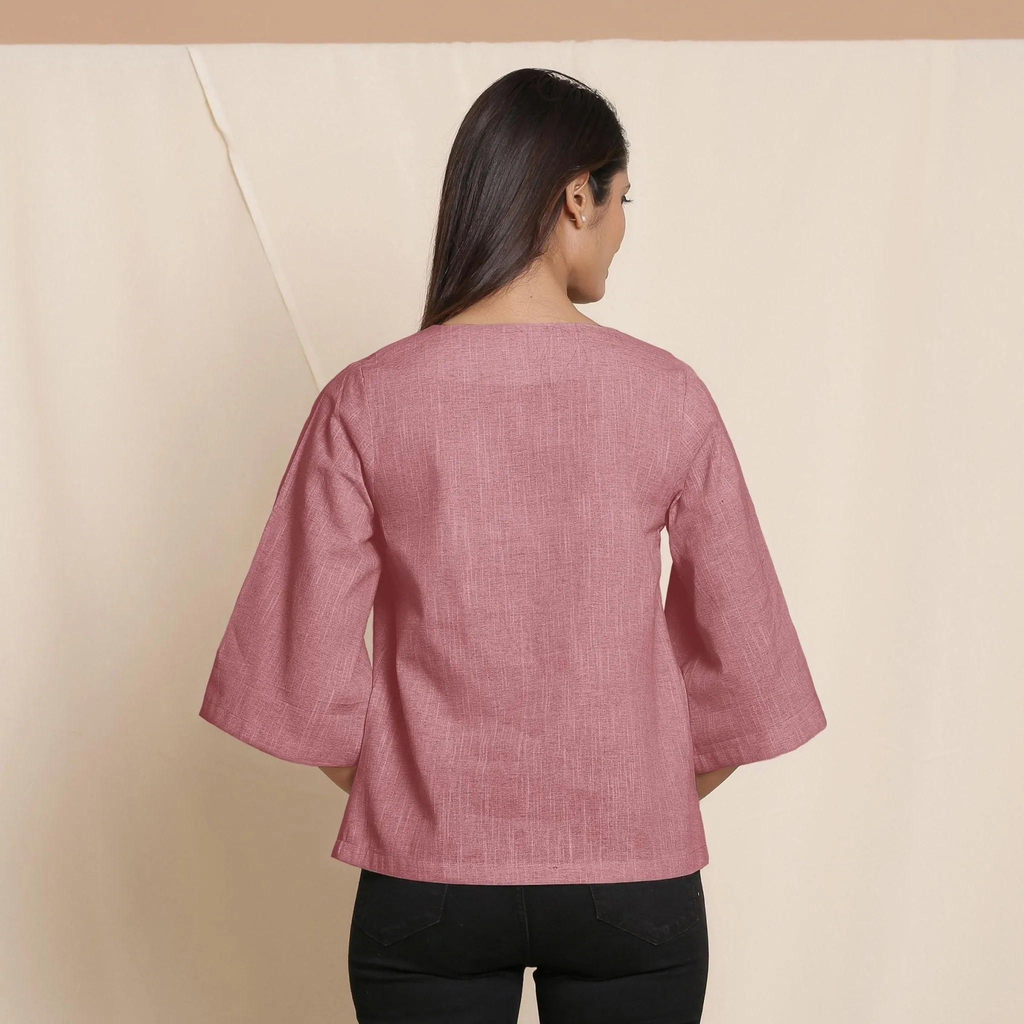 Maroon Yarn Dyed 100% Cotton V-Neck Loose Fit Top