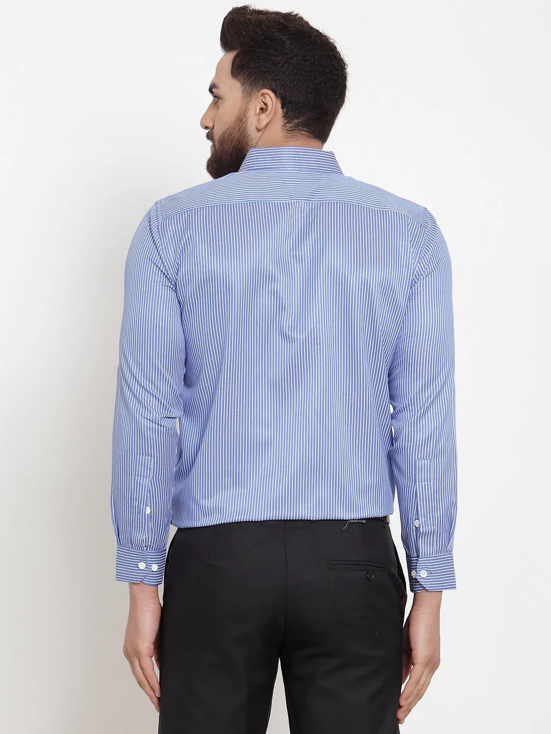 Men's Blue Cotton Stiped Formal Shirts ( SF 737Blue ) - Jainish