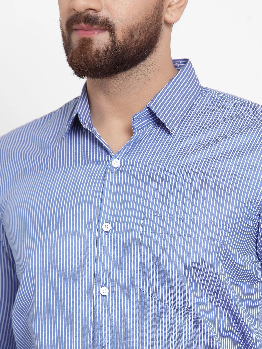 Men's Blue Cotton Stiped Formal Shirts ( SF 737Blue ) - Jainish