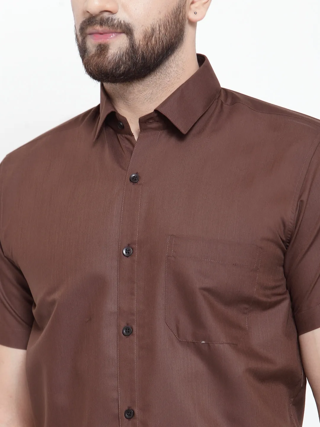 Men's Brown Cotton Half Sleeves Solid Formal Shirts ( SF 754Coffee ) - Jainish