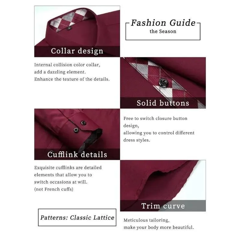Men's Patchwork Dress Shirt with Pocket - BURGUNDY/WHITE