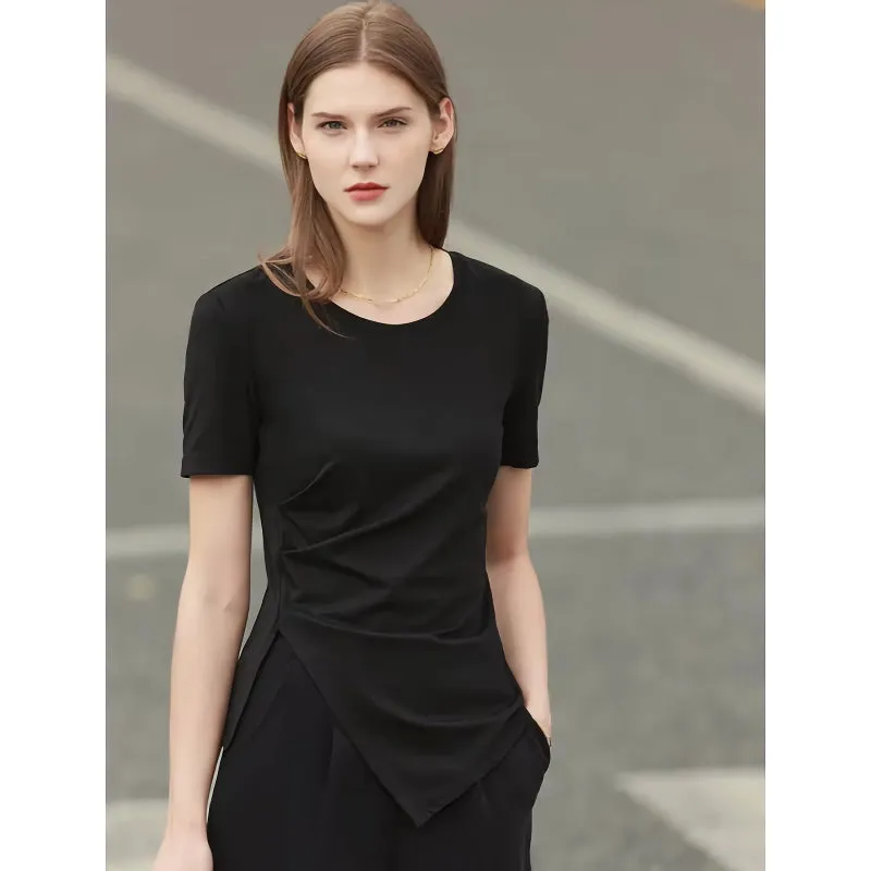 Minimalist Asymmetric O-Neck Short Sleeve Tee