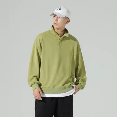 New Fashion Men's Polos Long Sleeve Solid Casual Polo Mens Clothing Oversized Fashion Streetwear Harajuku Polos Shirts