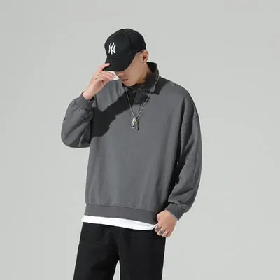 New Fashion Men's Polos Long Sleeve Solid Casual Polo Mens Clothing Oversized Fashion Streetwear Harajuku Polos Shirts