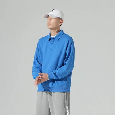 New Fashion Men's Polos Long Sleeve Solid Casual Polo Mens Clothing Oversized Fashion Streetwear Harajuku Polos Shirts