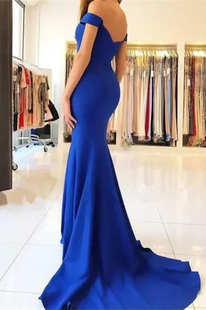 Off The Shoulder Long Royal Blue Sheath Party Prom Dresses Women Dresses