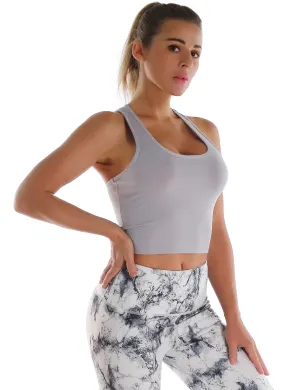 Racerback Athletic Crop Tank Tops heathergray_Tall Size