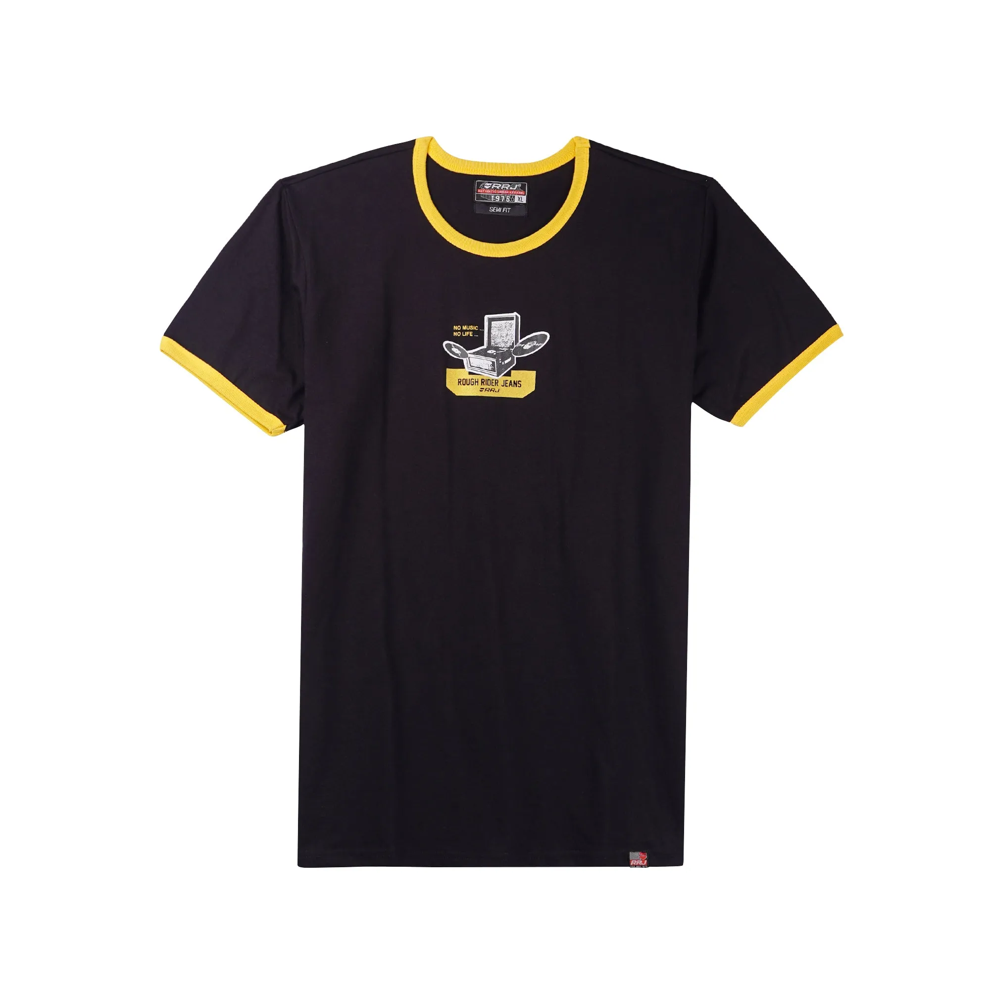 RRJ Basic Tees for Men Semi Body Fitting Shirt CVC Jersey Fabric 143806-U (Black)