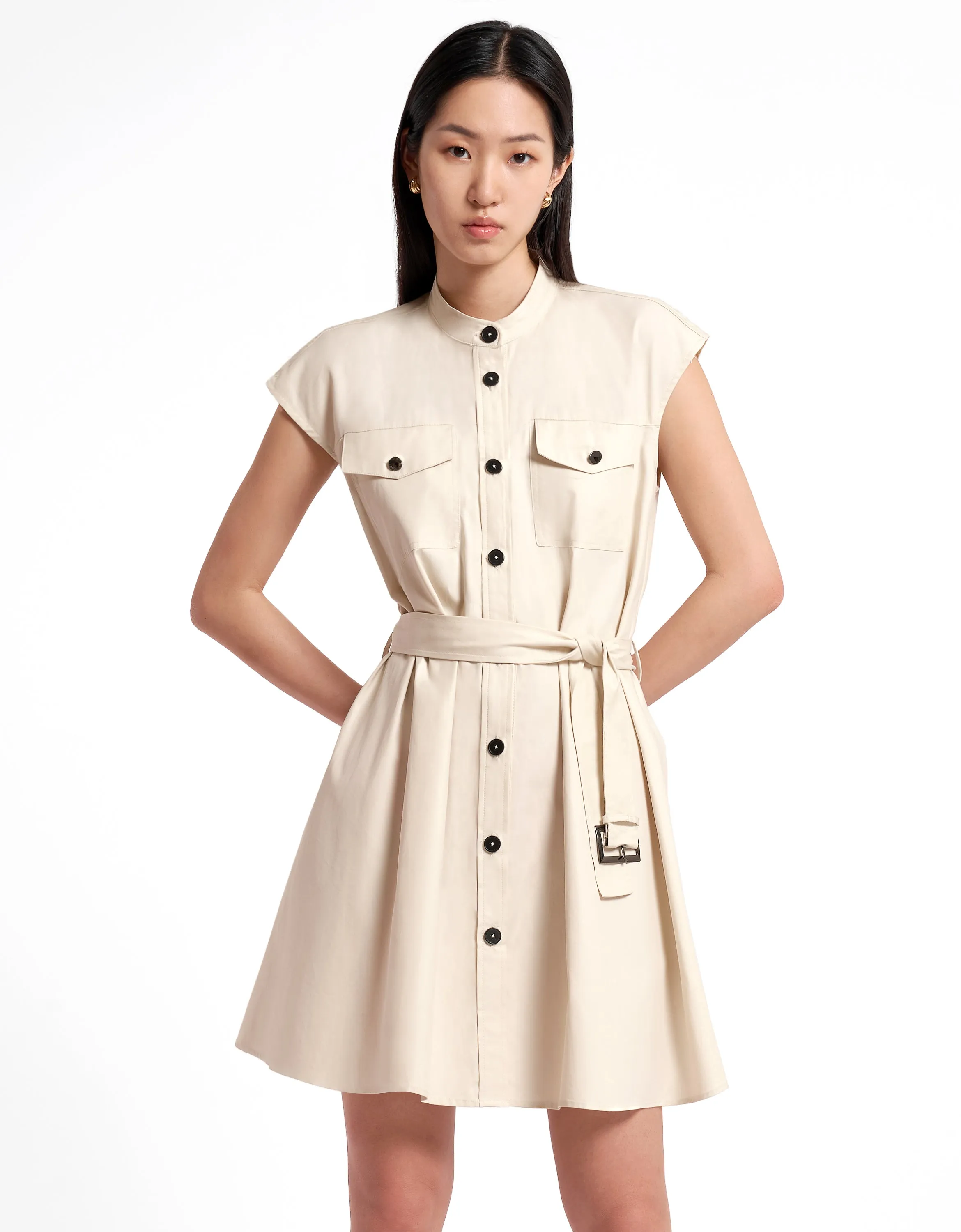 Self-tie Button Closure Dress