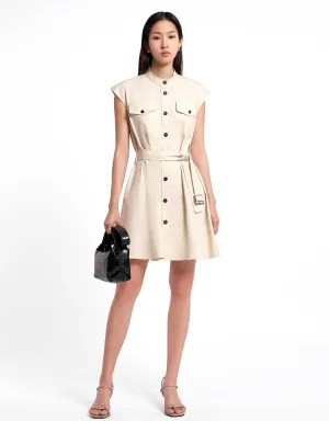 Self-tie Button Closure Dress