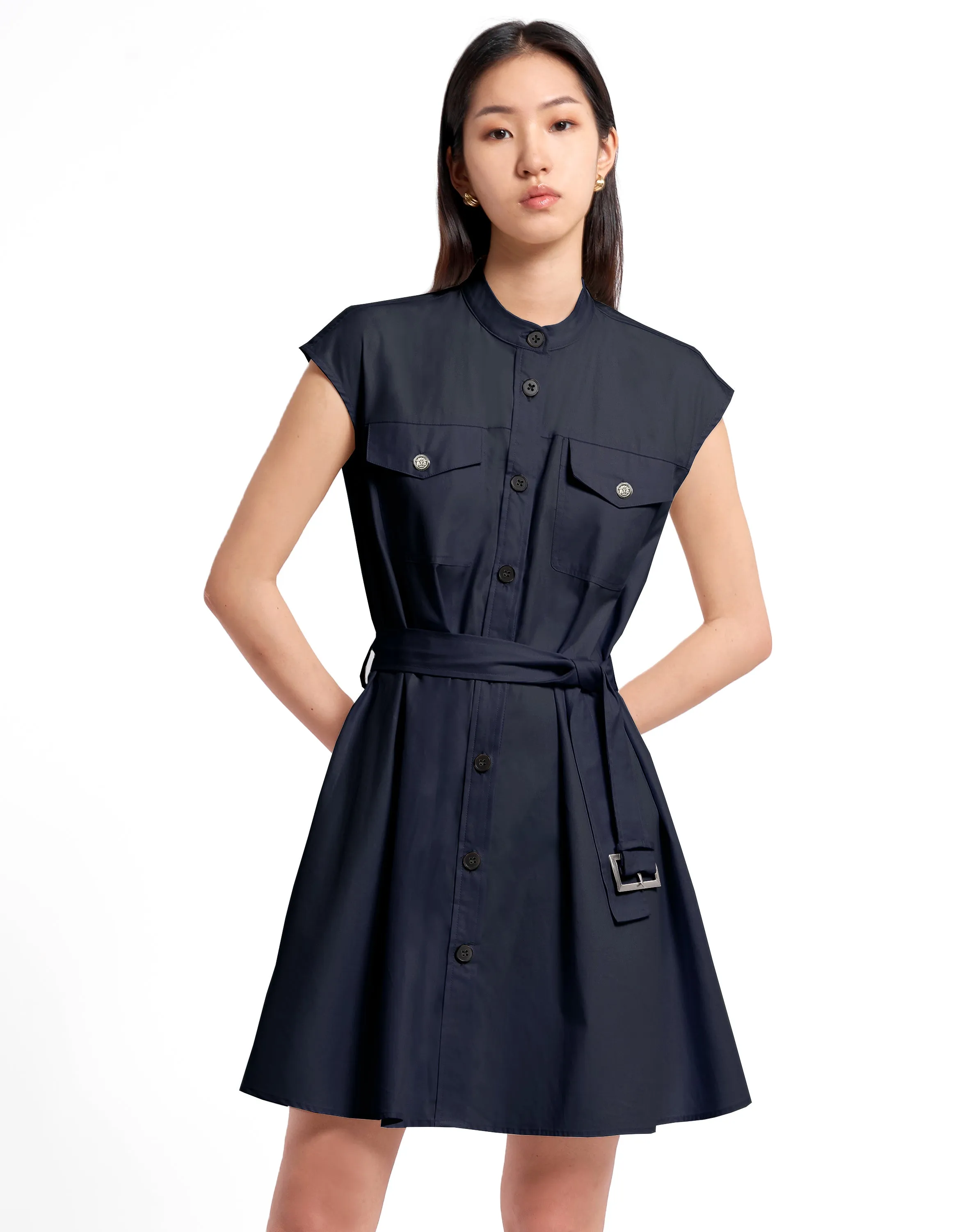 Self-tie Button Closure Dress
