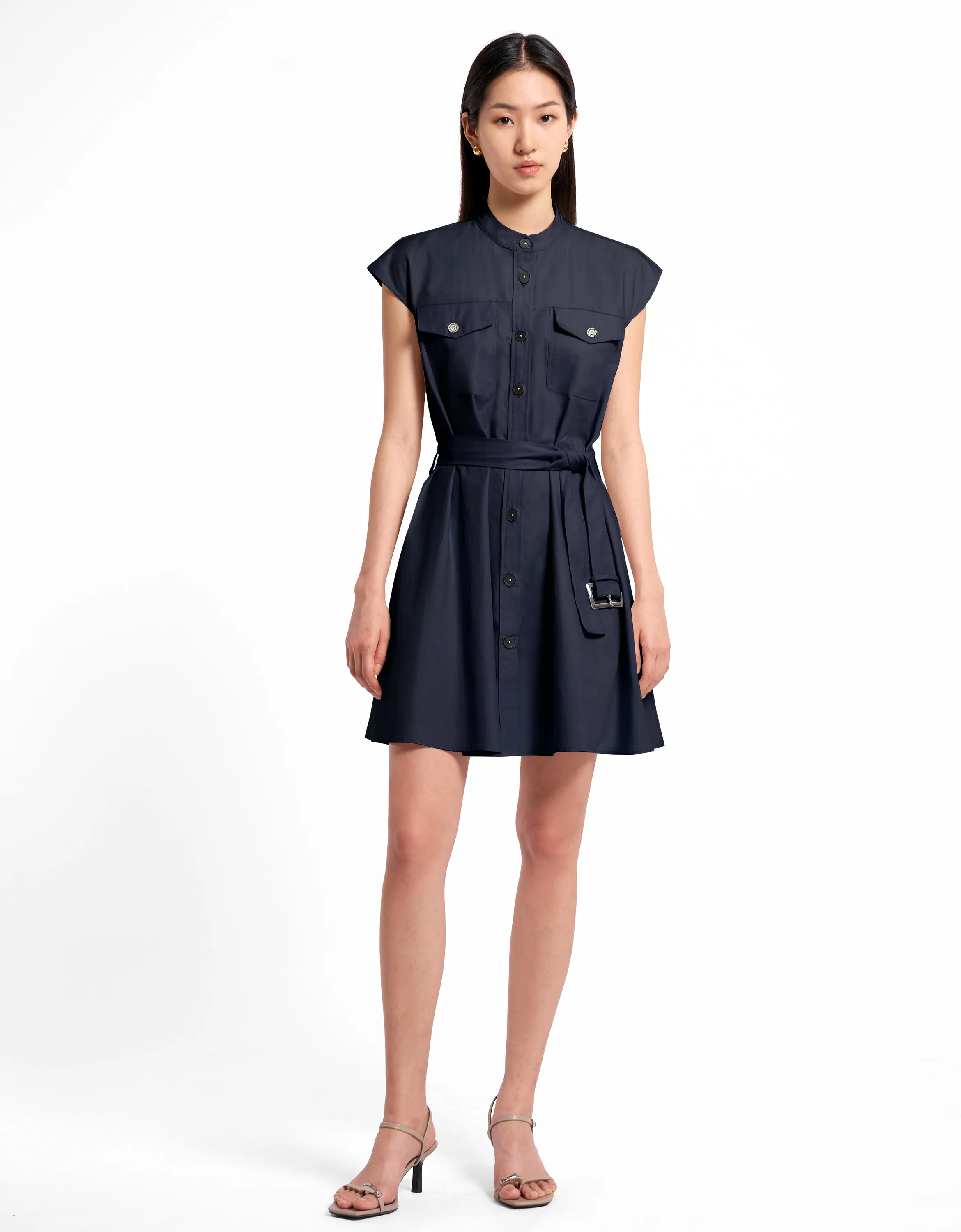 Self-tie Button Closure Dress
