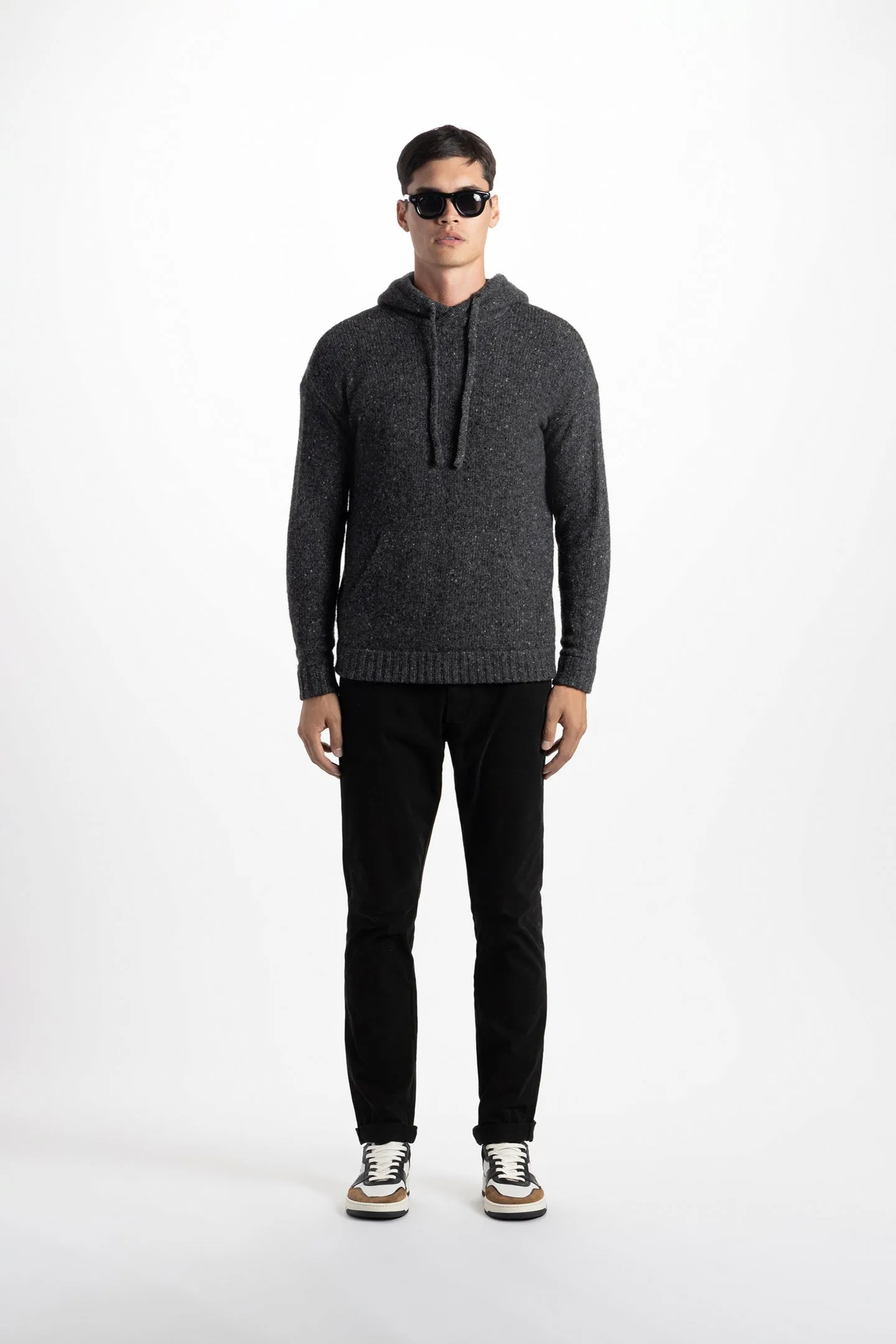 Soft Cloth Sweater Hoodie in Tweed - Charcoal Soot