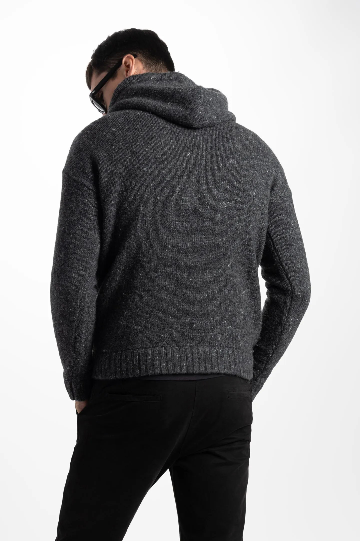 Soft Cloth Sweater Hoodie in Tweed - Charcoal Soot