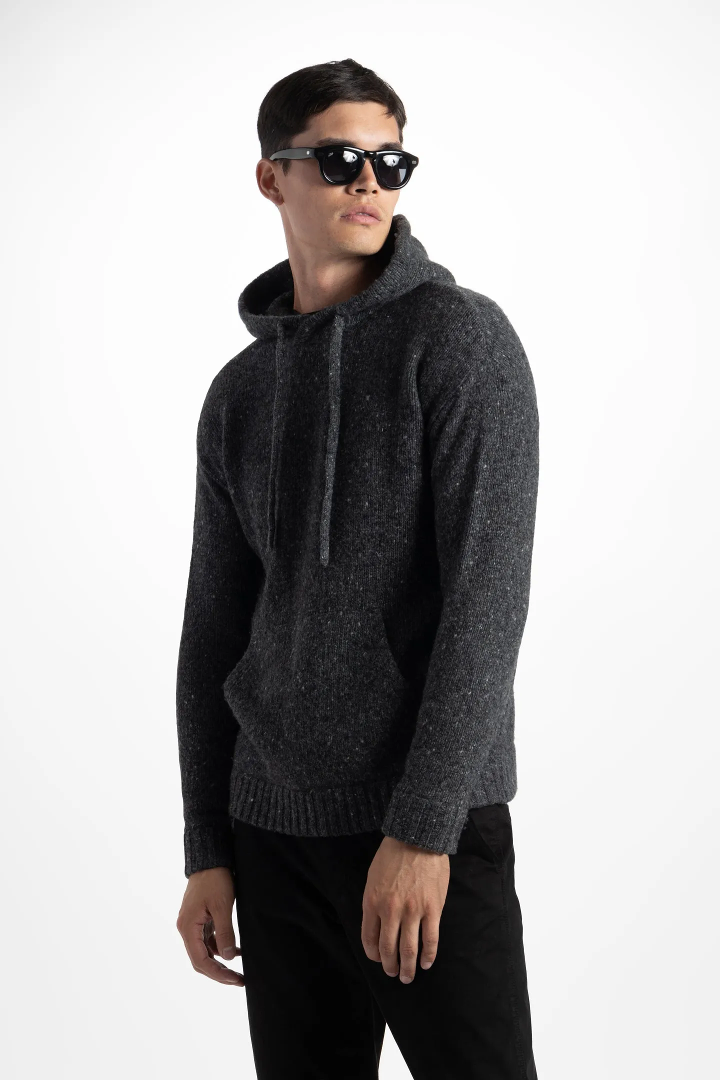 Soft Cloth Sweater Hoodie in Tweed - Charcoal Soot