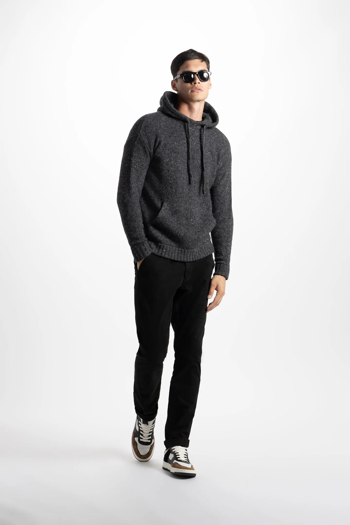 Soft Cloth Sweater Hoodie in Tweed - Charcoal Soot