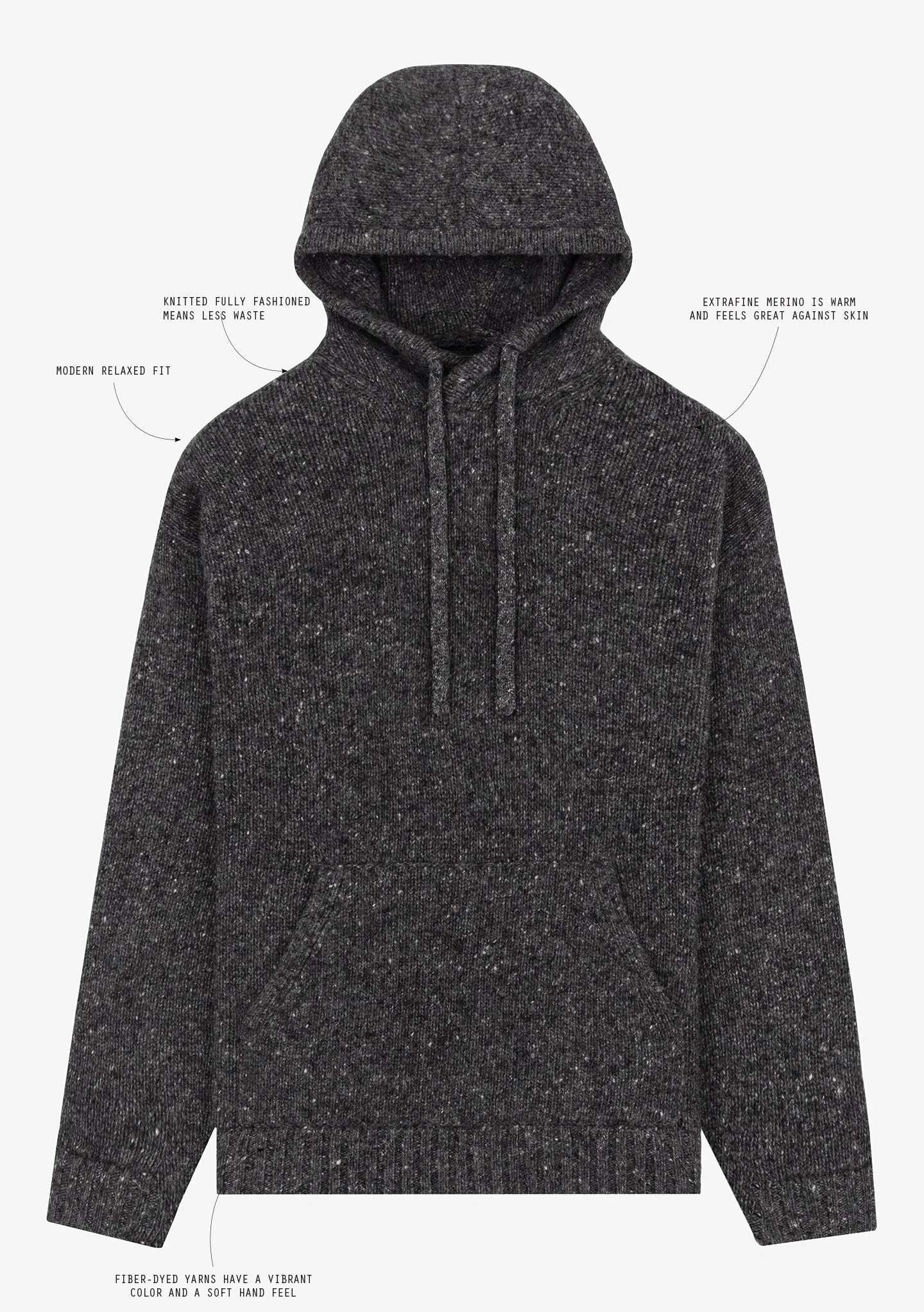 Soft Cloth Sweater Hoodie in Tweed - Charcoal Soot
