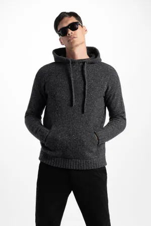 Soft Cloth Sweater Hoodie in Tweed - Charcoal Soot