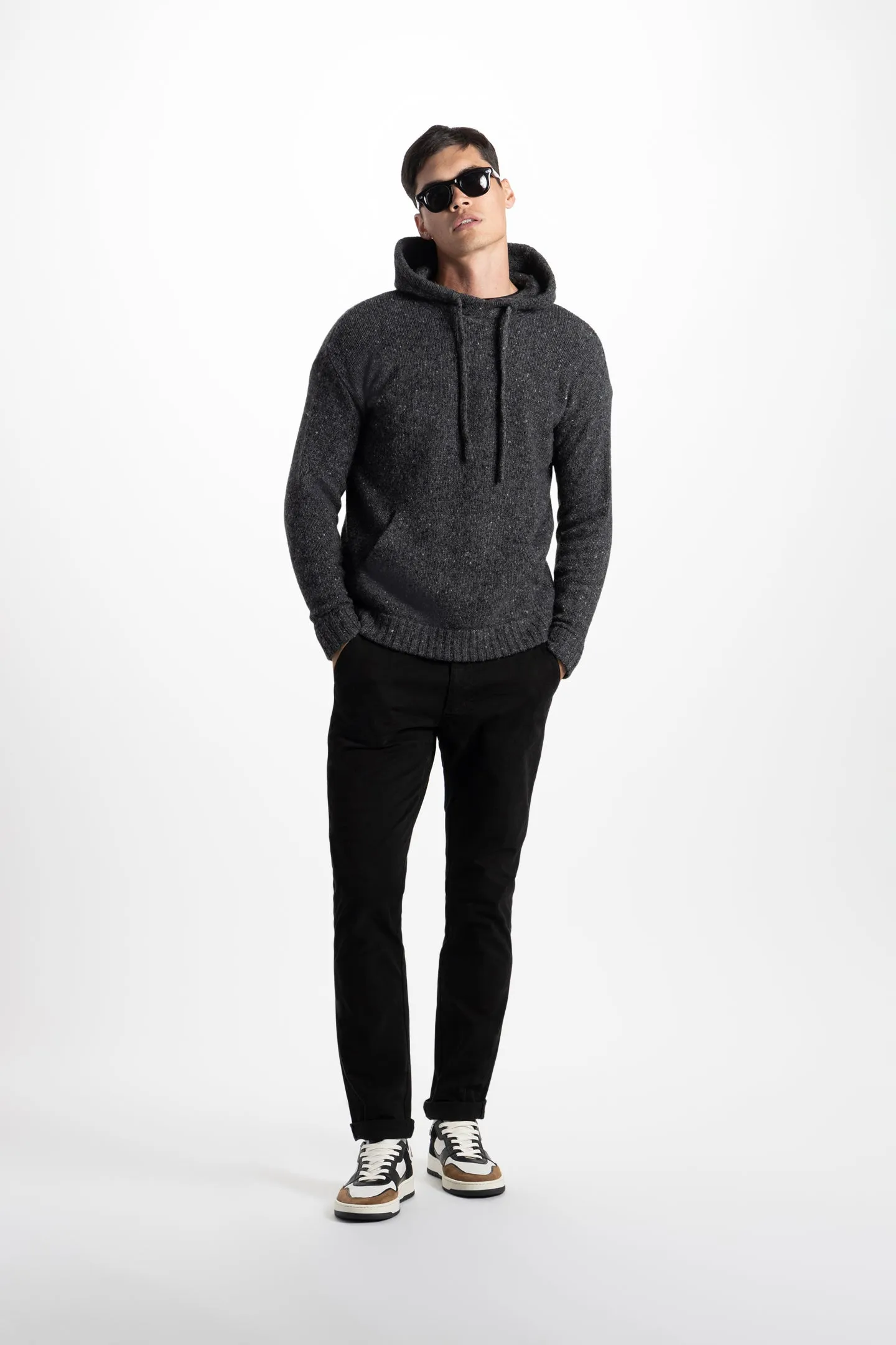 Soft Cloth Sweater Hoodie in Tweed - Charcoal Soot
