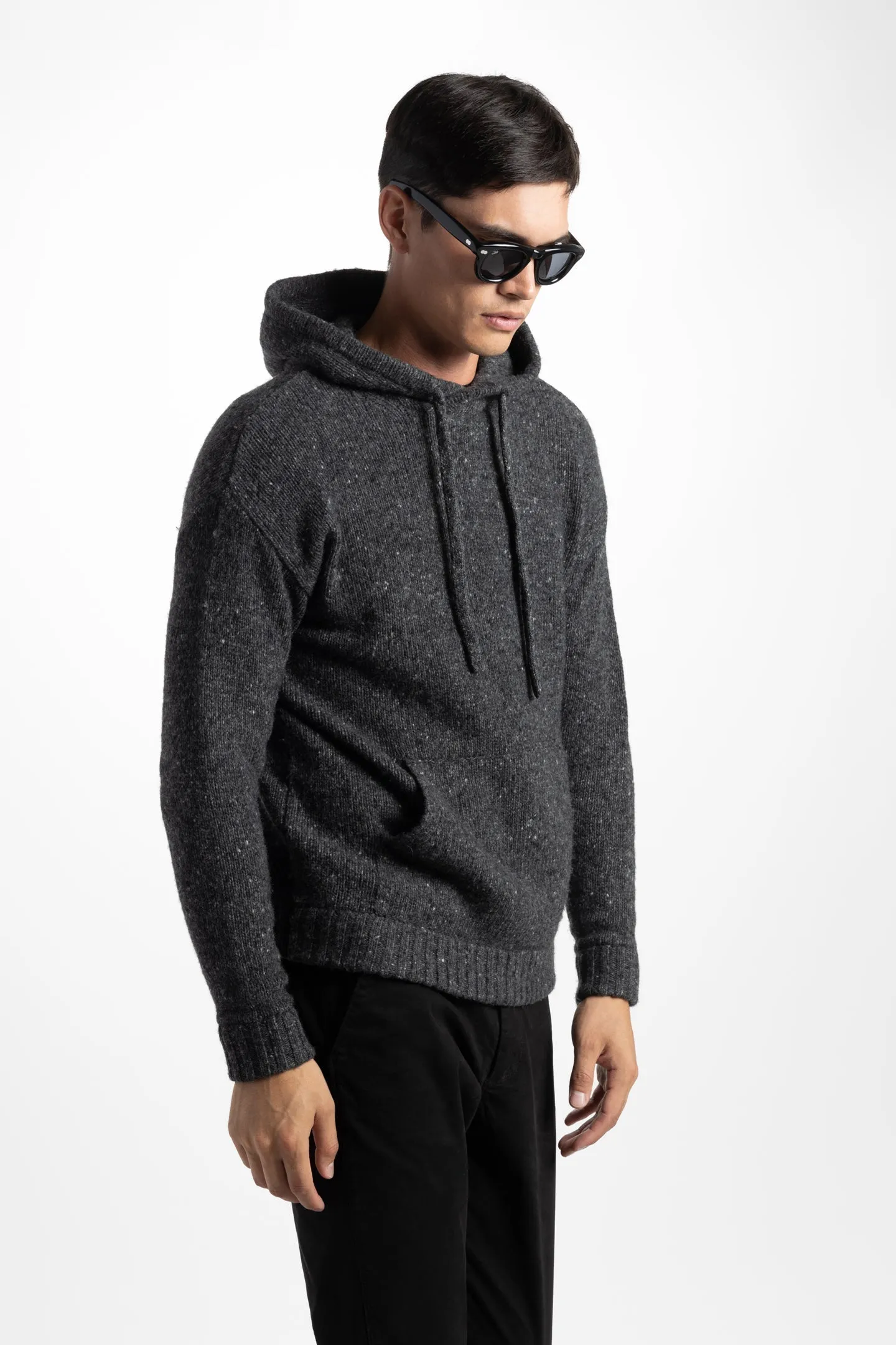 Soft Cloth Sweater Hoodie in Tweed - Charcoal Soot
