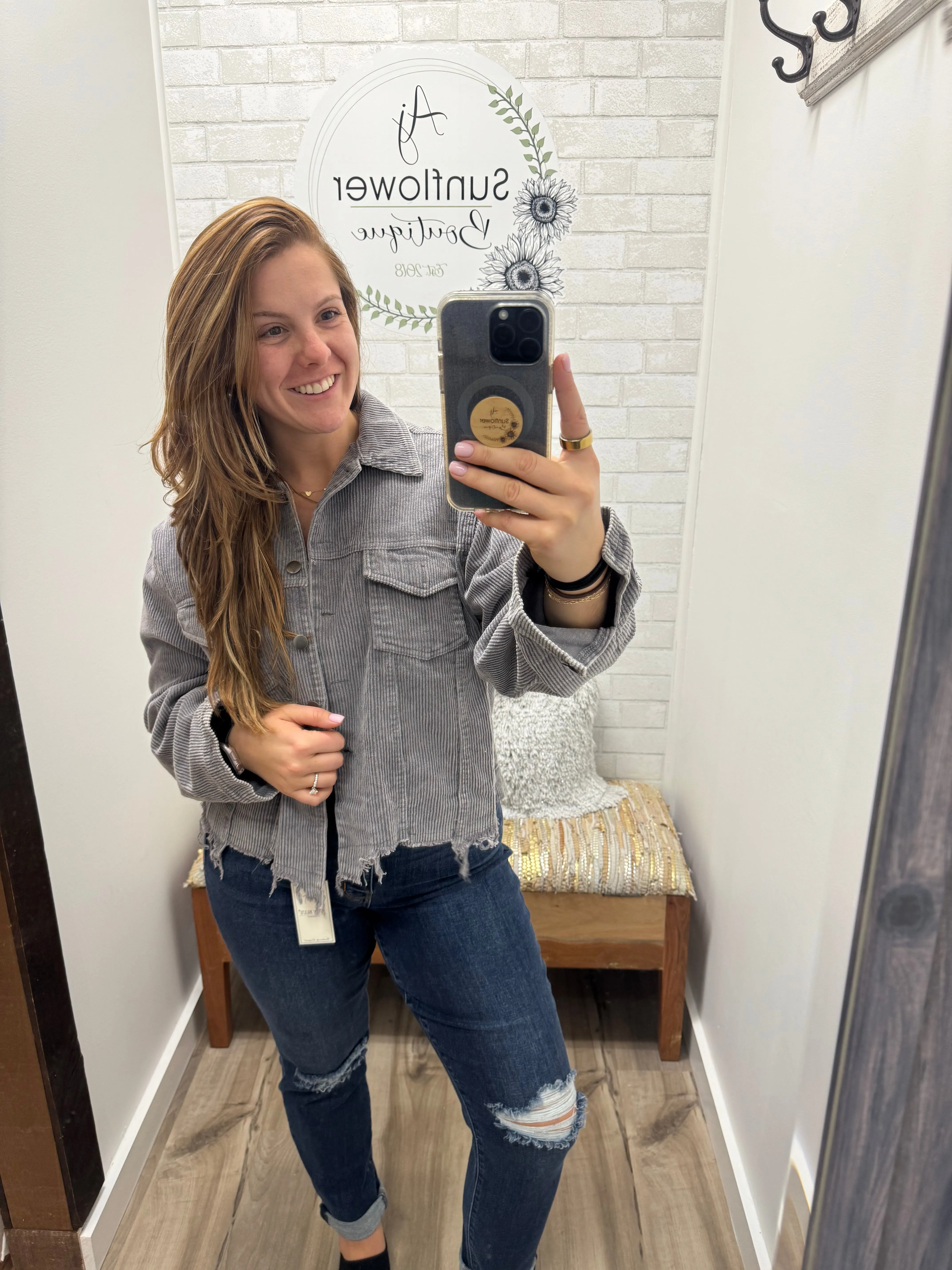 Street Style Distressed Jacket Charcoal