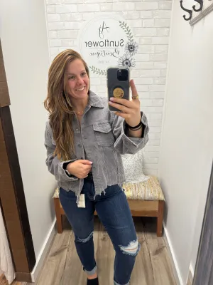 Street Style Distressed Jacket Charcoal